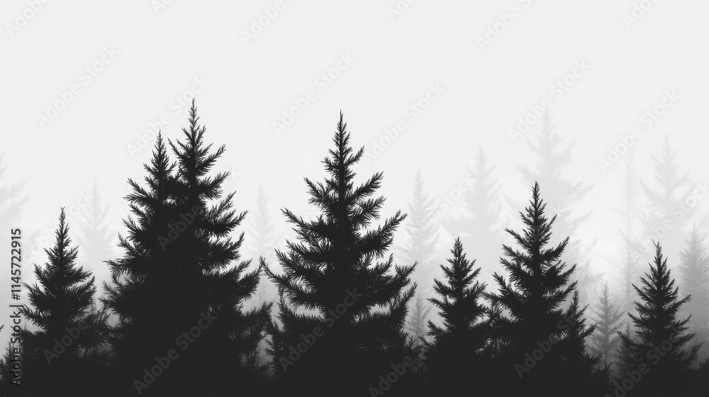 Fototapeta premium Monochromatic Pine Tree Forest Silhouette Creating an Abstract Nature Background for Design and Artistic Use