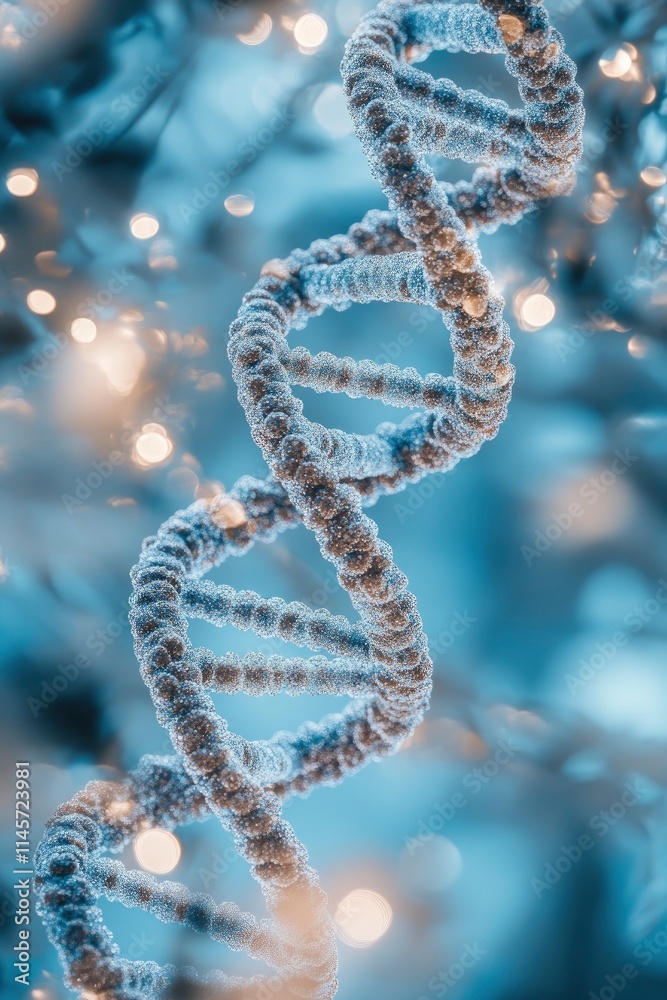 A close-up of the DNA double helix, with a soft blue background and a bokeh effect to highlight its structure. A close-up of the DNA double helix, with a soft blue background and a bokeh effect to highlight its structure.