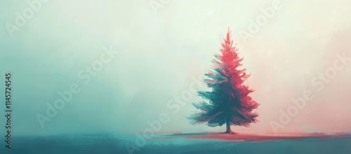 Abstract Christmas tree illustration with soft colors and a serene background for festive greeting cards and holiday decorations.