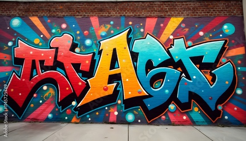 Vibrant Graffiti Art Mural on Brick Wall Urban Street Art