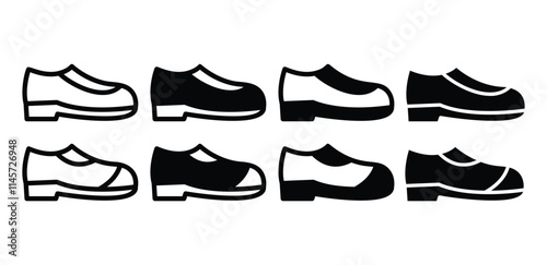 shoes leather icon vector design simple outline and black filled color illustration collection isolated sets