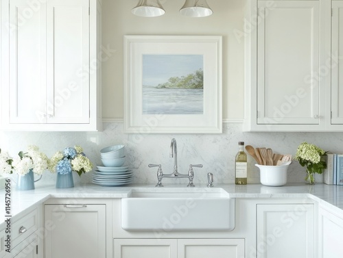 Elegant White Kitchen Farmhouse Style Sink Decor