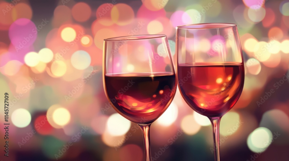 Elegant wine glasses clinking together with a soft bokeh background creating a warm and inviting dining atmosphere Elegant wine glasses clinking together with a soft bokeh background creating a warm and inviting dining atmosphere