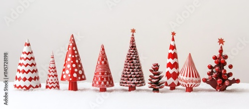 festive red and white Christmas trees decorative display on a neutral background for holiday season inspiration and creative decoration ideas
