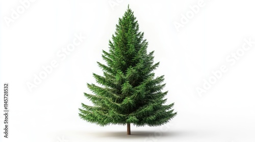 Green pine tree isolated on white background suitable for nature themes and holiday decorations