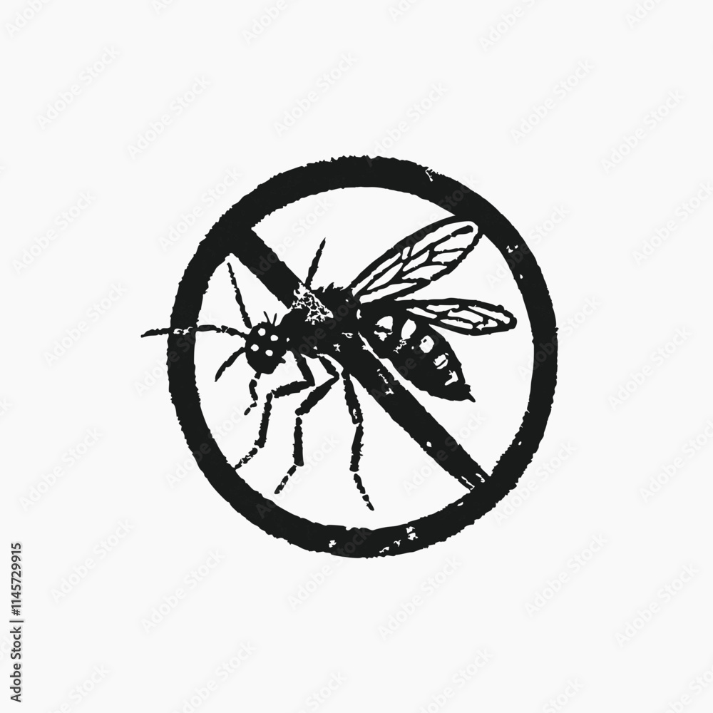 Fototapeta premium Mosquito warning prohibited sign isolated on white background. Black silhouette Anti mosquitoes sign. Vector illustration