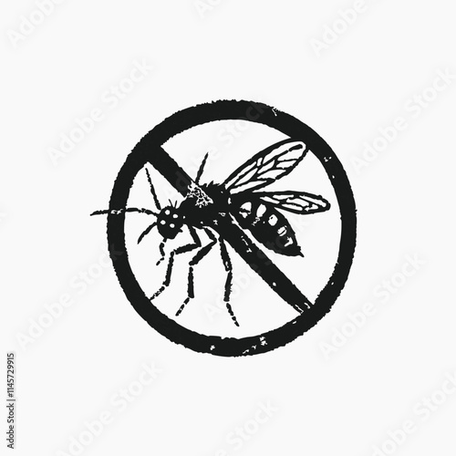 Mosquito warning prohibited sign isolated on white background. Black silhouette Anti mosquitoes sign. Vector illustration