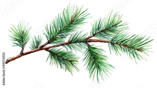 Realistic illustration of pine tree branches showcasing vibrant green needles depicting nature's beauty and seasonal aesthetics