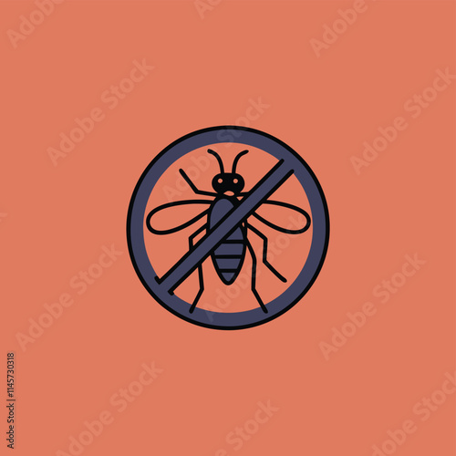 Anti mosquito sign with a realistic mosquito. Mosquito silhouette. Sign anti-Mosquito isolated on white background.