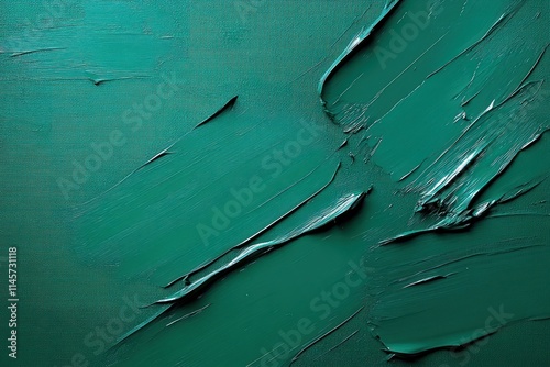 Rough Green Painting Texture on Canvas Background with Brushstrokes and Palette Knife photo