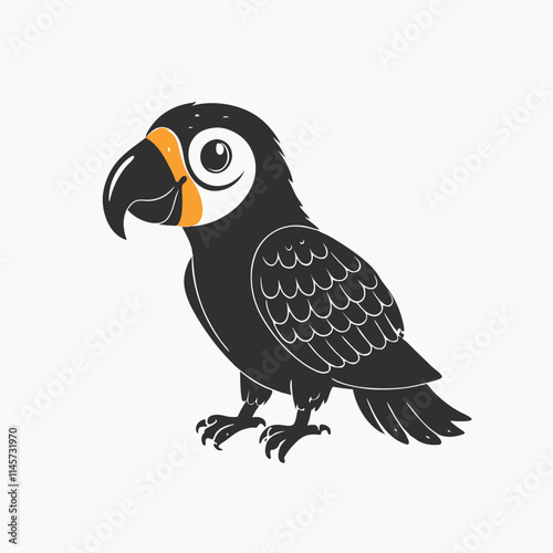 Cute macaw, ara parrot sitting on tree branch, tropical, exotic bird, cartoon vector illustration