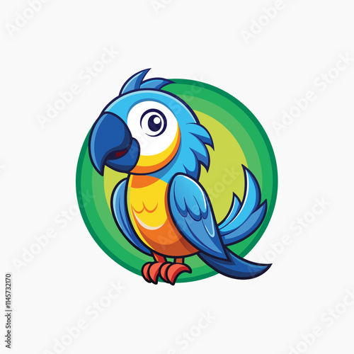 Cute macaw, ara parrot sitting on tree branch, tropical, exotic bird, cartoon vector illustration