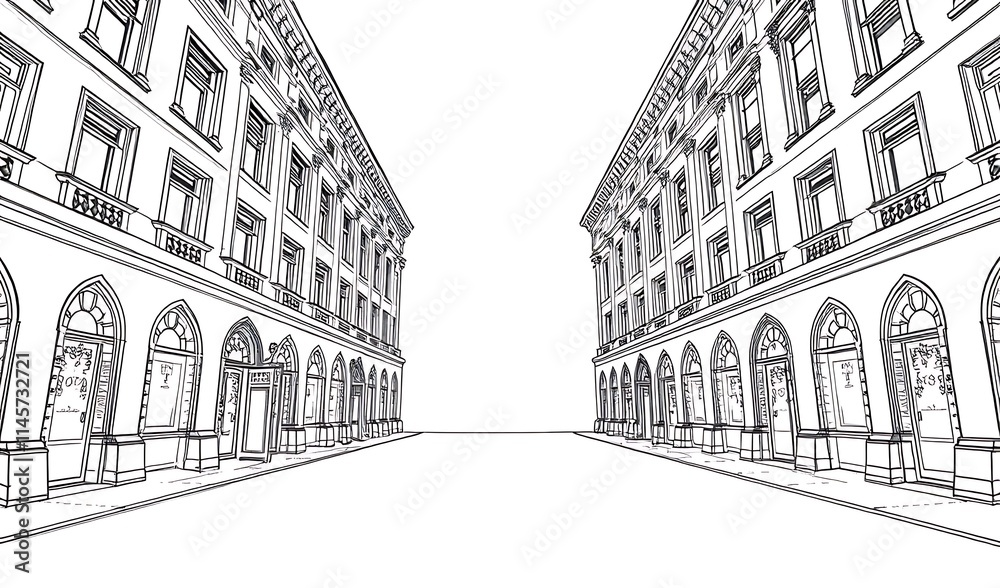 Elegant City Street Sketch: Detailed Line Art Illustration. AI Generated Elegant City Street Sketch: Detailed Line Art Illustration. AI Generated