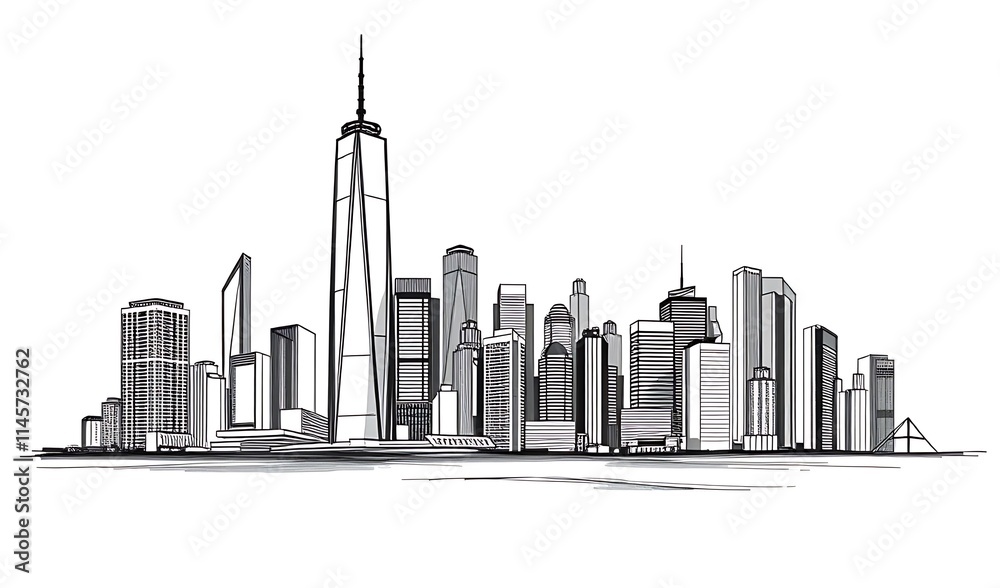 Naklejka premium Stunning Cityscape Sketch: Monochrome Illustration. AI Generated