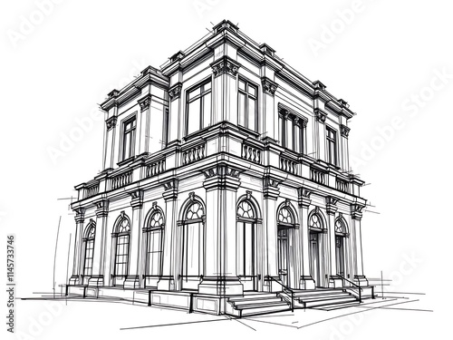 Elegant Building Sketch: Detailed Architectural Illustration. AI Generated