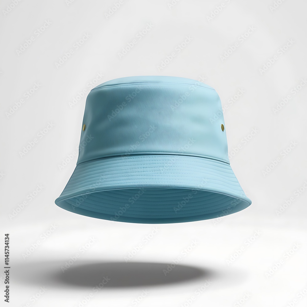 Fototapeta premium Light Blue Bucket Hat Product Photography Mockup A Clean Minimalist Studio Shot of a Stylish and Trendy Summer Hat Perfect for Branding and E-commerce