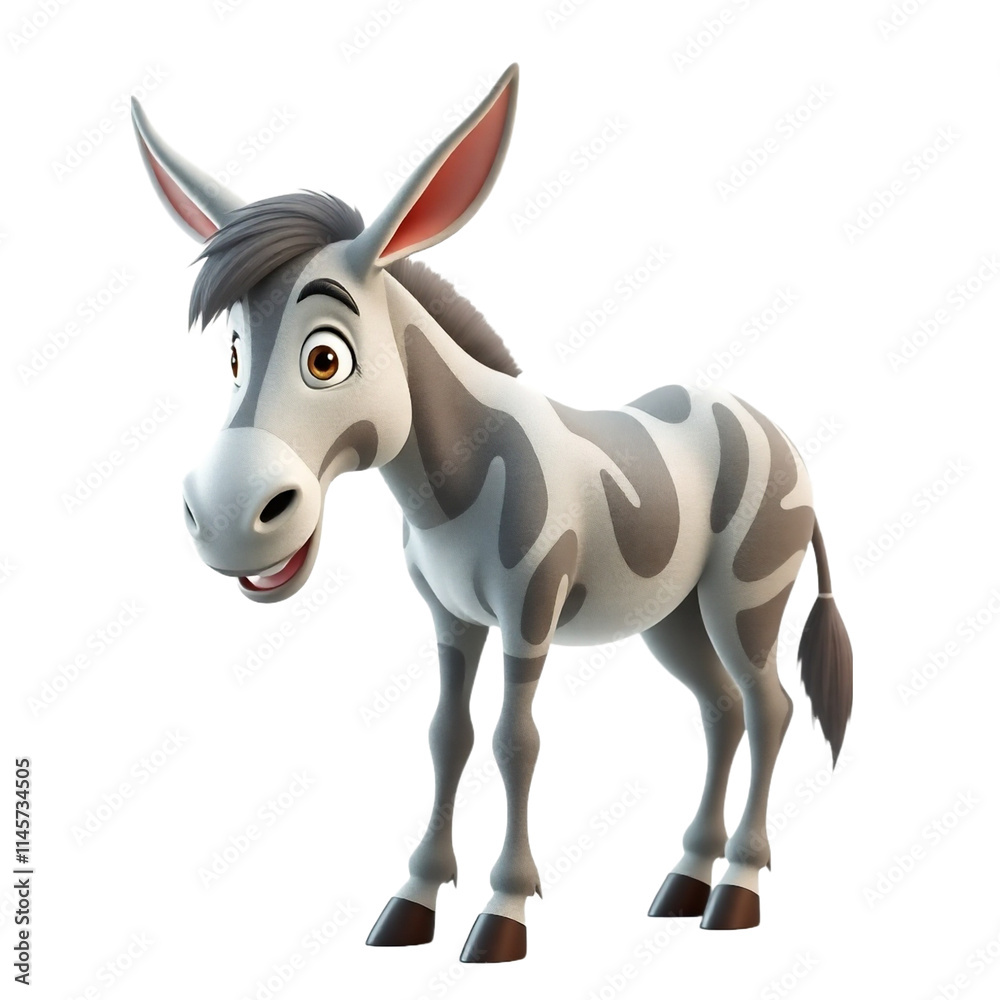 Realistic 8K 3D Cartoon Donkey Isolated with Transparent Background Realistic 8K 3D Cartoon Donkey Isolated with Transparent Background