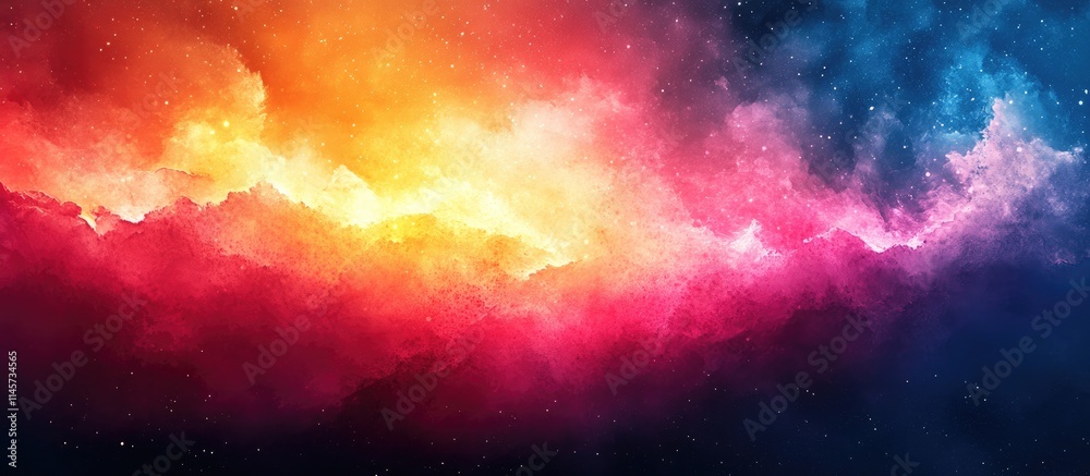 Obraz premium Vibrant watercolor abstract background with dynamic colors and textures in red, orange, pink, and blue creating a cosmic atmosphere.