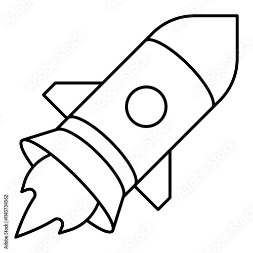 Rocket with flame line icon showing a rocket taking off into space.