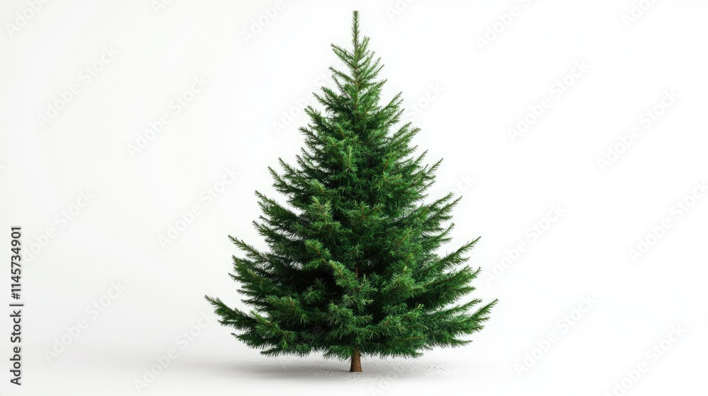 Realistic artificial Christmas tree with lush green foliage isolated on a white background ideal for festive seasonal decorations and designs Realistic artificial Christmas tree with lush green foliage isolated on a white background ideal for festive seasonal decorations and designs