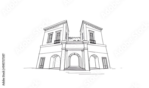 Elegant Mansion Line Drawing  Architectural Sketch. AI Generated
