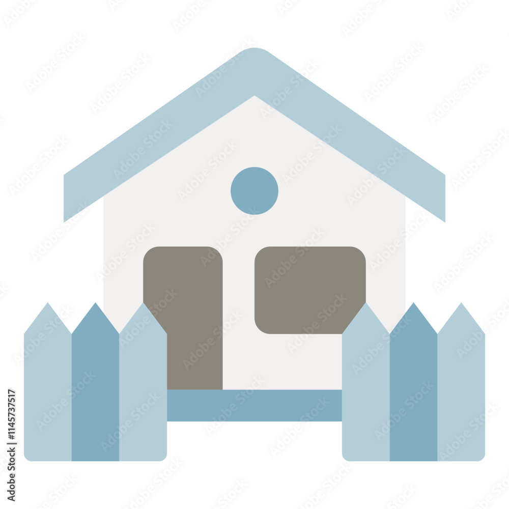 Stylized Home Icon with Fence Design