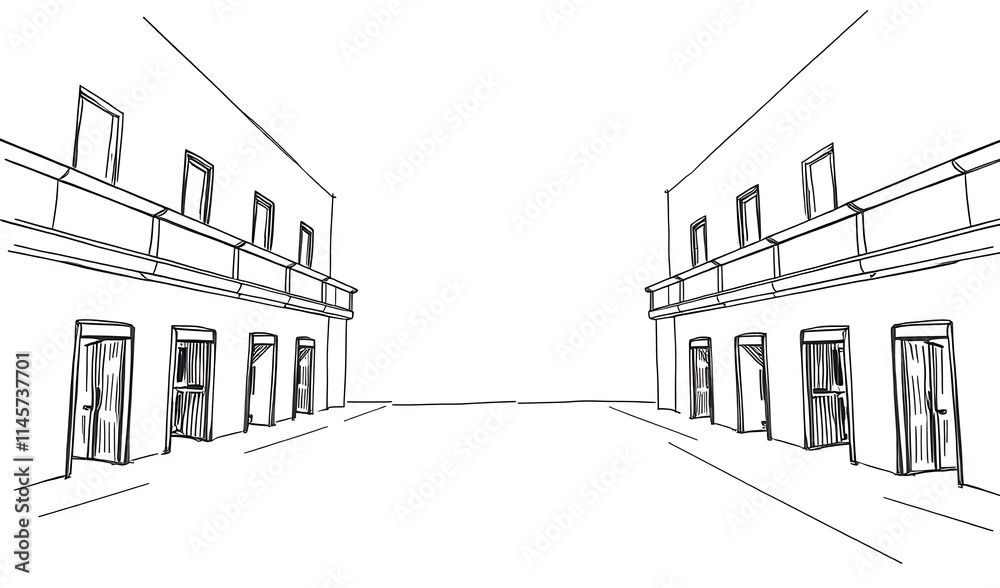 Linear Perspective Sketch: Elegant City Street Illustration. AI Generated Linear Perspective Sketch: Elegant City Street Illustration. AI Generated