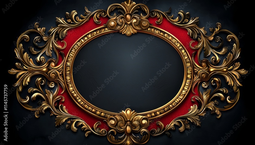 Ornate Gold Frame with Red Accents and Blank Center Ornate Gold Frame with Red Accents and Blank Center