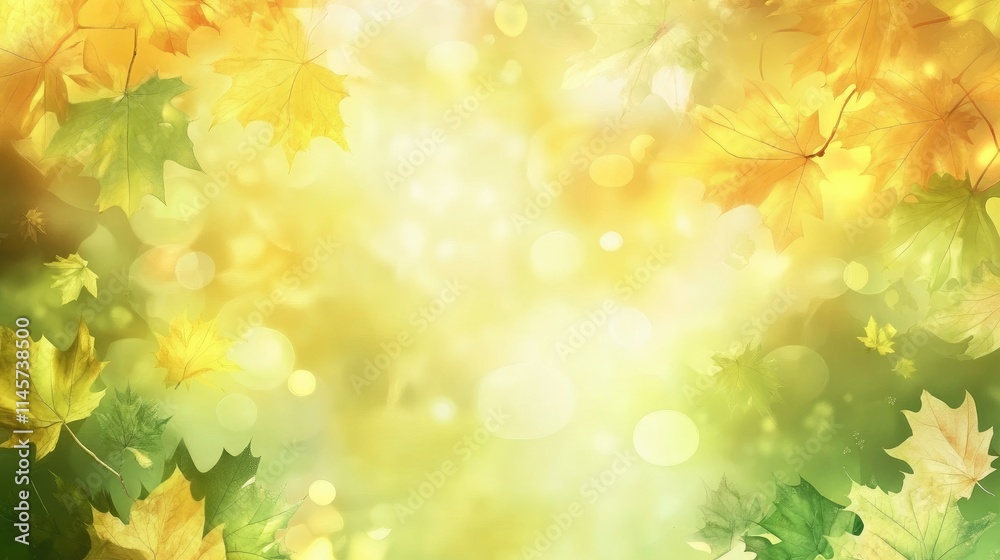Autumn bokeh background featuring blurred yellow and green maple leaves creating a warm seasonal atmosphere for design and photography projects. Autumn bokeh background featuring blurred yellow and green maple leaves creating a warm seasonal atmosphere for design and photography projects.