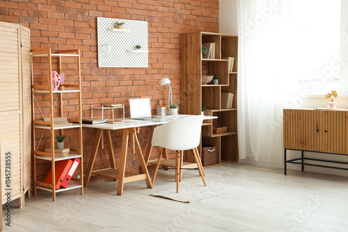 Stylish workplace with blan...