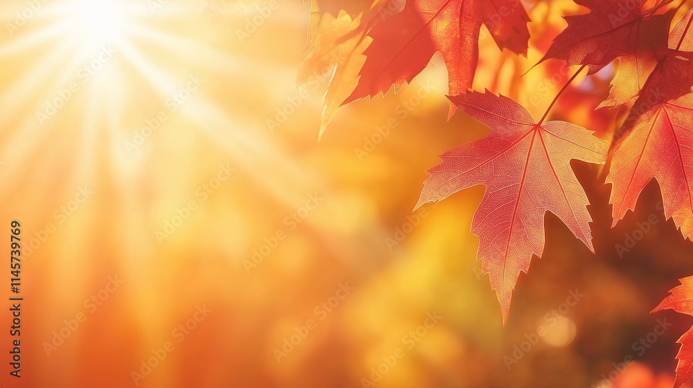 Autumn leaves on tree branch with sunlight shining through Autumn leaves on tree branch with sunlight shining through