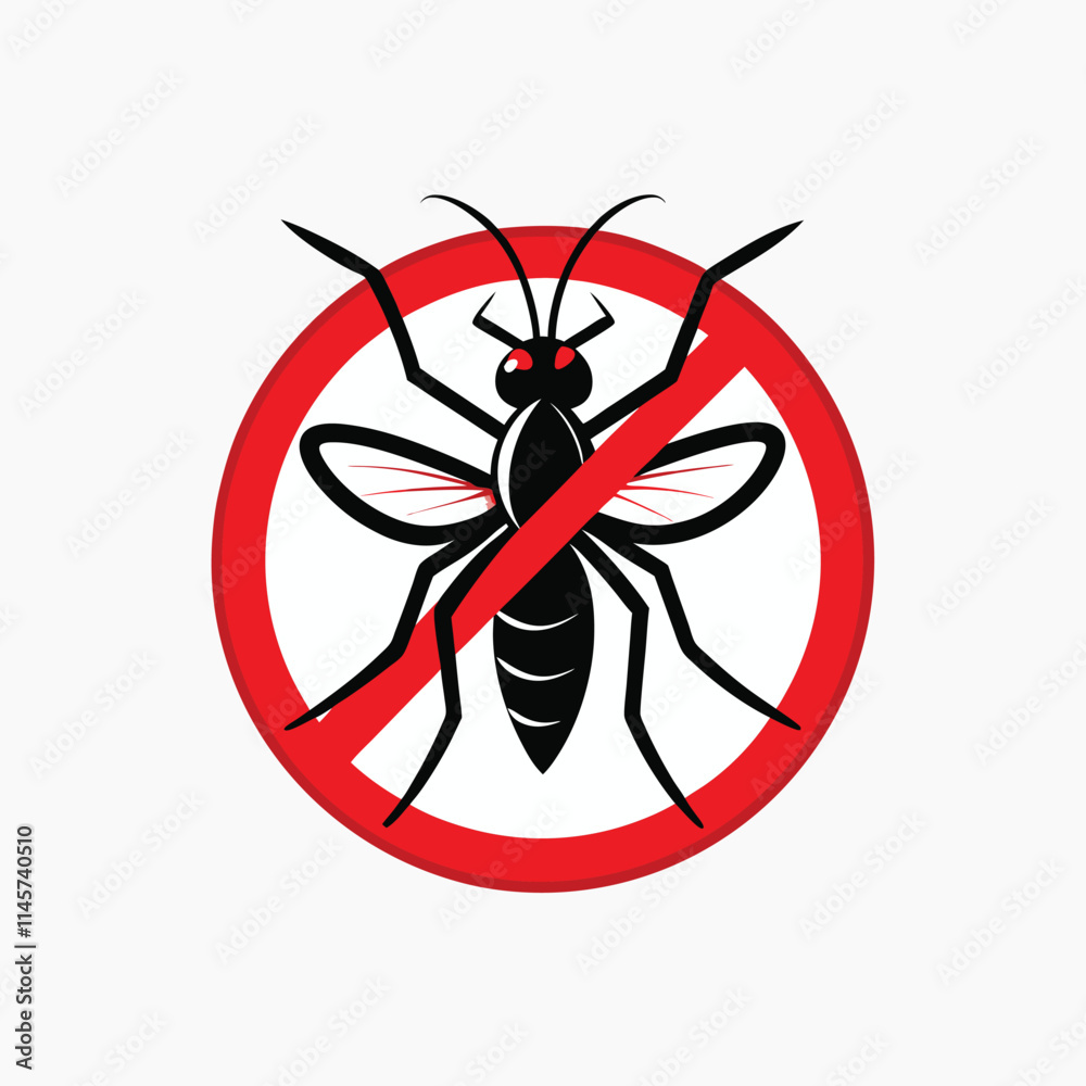 Prohibition prohibit Red stop sign icon. Cross line. Mosquito. Kawaii cute cartoon funny baby character. Insect collection. White background. Prohibition prohibit Red stop sign icon. Cross line. Mosquito. Kawaii cute cartoon funny baby character. Insect collection. White background.