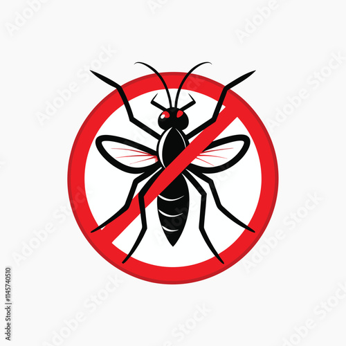 Prohibition prohibit Red stop sign icon. Cross line. Mosquito. Kawaii cute cartoon funny baby character. Insect collection. White background.