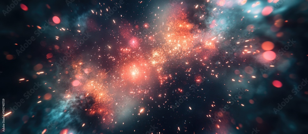 Fototapeta premium Vibrant cosmic explosion of fireworks illuminating a dark night sky creating a stunning visual spectacle of colors and light