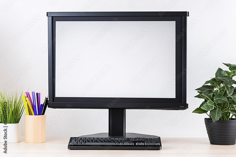 Fototapeta premium Stylish Black Monitor and Keyboard Setup