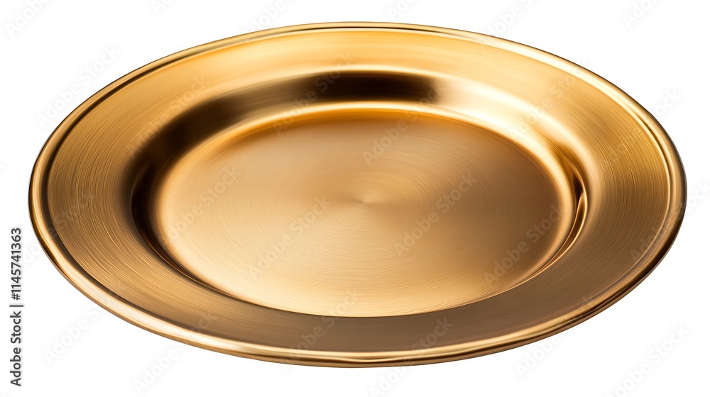 Gold metallic plate, round, shiny, isolated on white background. Gold metallic plate, round, shiny, isolated on white background.