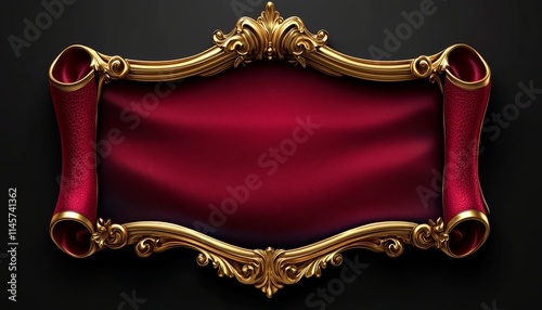 Elegant Gold Frame with Red Velvet Scroll Detailing