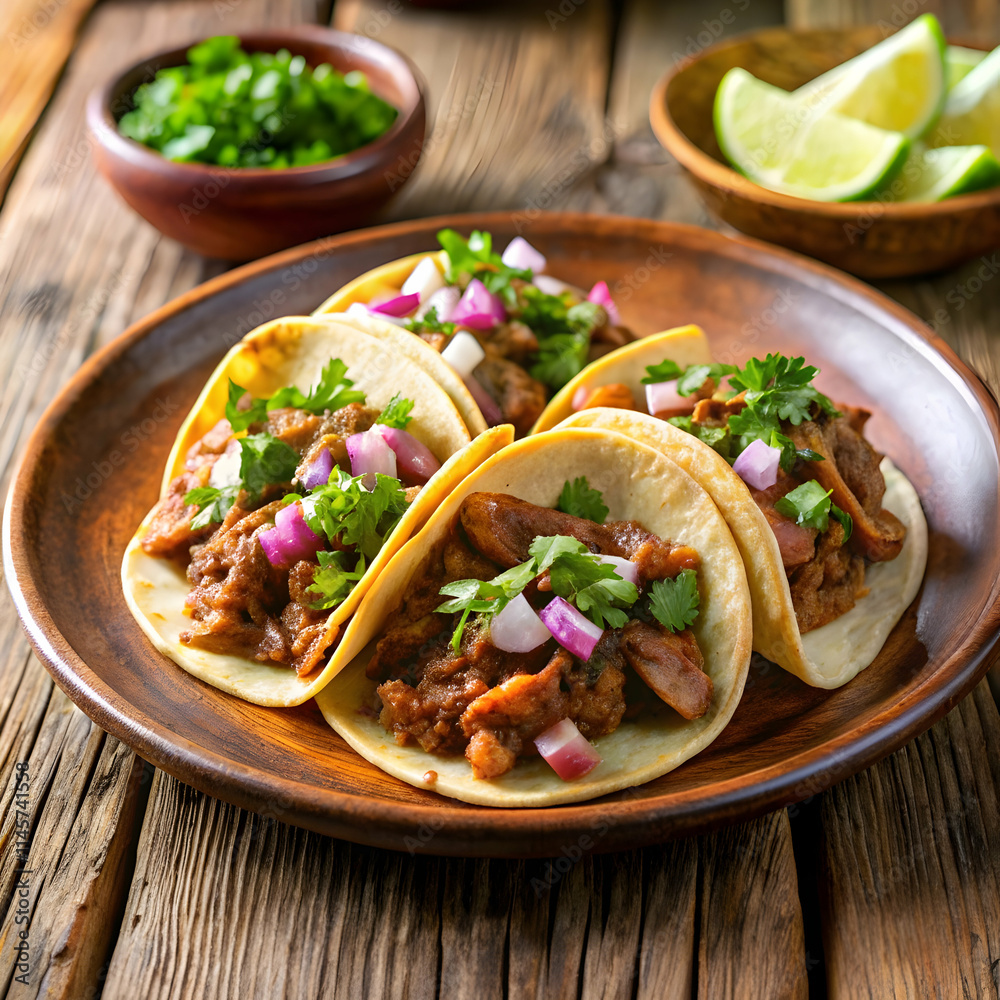 three delicious pork pastor tacos with beef three delicious pork pastor tacos with beef