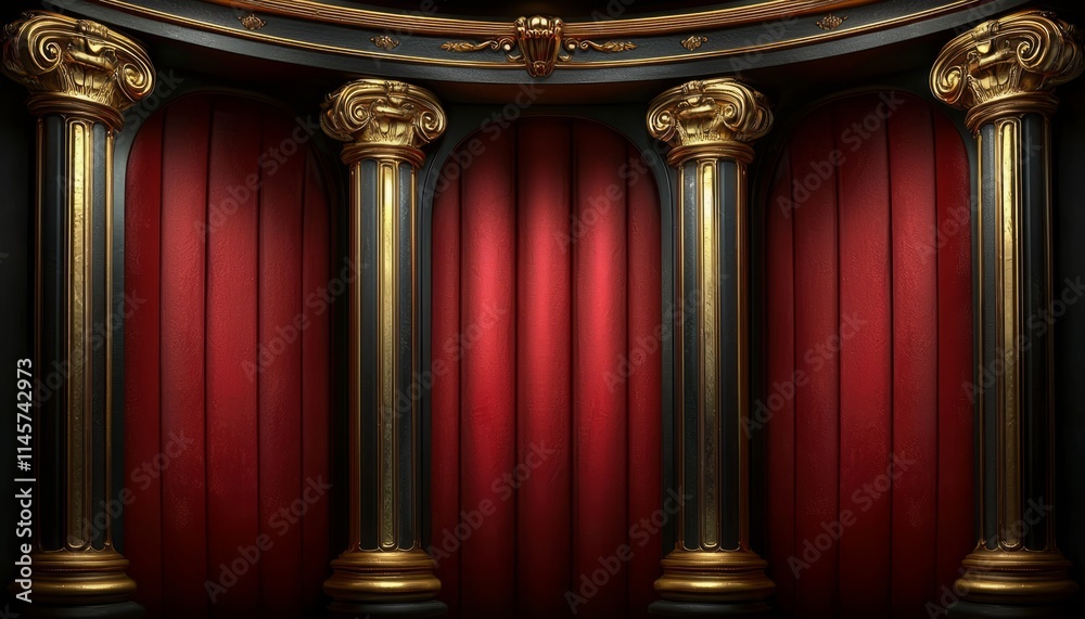 Elegant Gold And Black Columns With Red Drapes Elegant Gold And Black Columns With Red Drapes