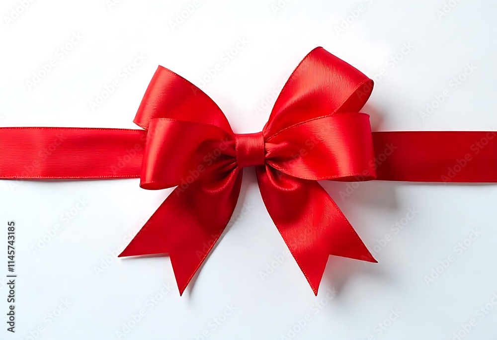 Red Satin Ribbon Bow with Horizontal Ribbon on White Background Red Satin Ribbon Bow with Horizontal Ribbon on White Background