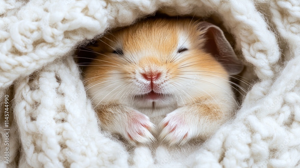 A cute rabbit nestled in a cozy blanket, appearing content and relaxed. A cute rabbit nestled in a cozy blanket, appearing content and relaxed.