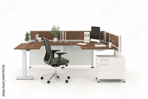 Modern Corner Office Setup with Adjustable Desk and Ergonomic Chair