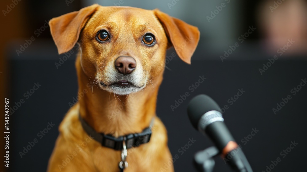 Funny dog speaking at the press conference Funny dog speaking at the press conference