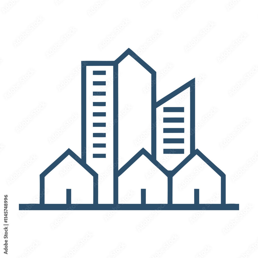 Minimalist Blue Line Cityscape Logo Design. Minimalist Blue Line Cityscape Logo Design.