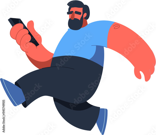 Hand-drawn fat bearded guy illustration. Obesity cartoon character in flat vector style.