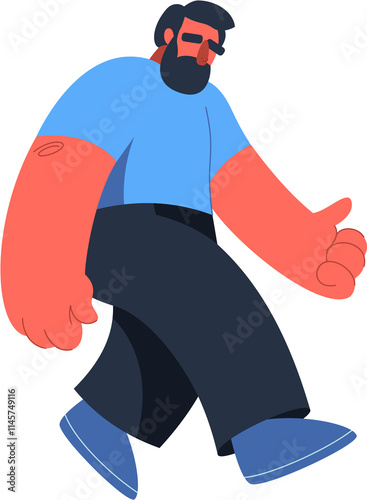 Hand-drawn fat bearded guy illustration. Obesity cartoon character in flat vector style.