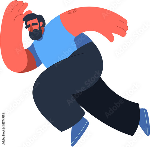 Hand-drawn fat bearded guy illustration. Obesity cartoon character in flat vector style.