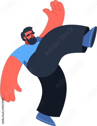 Hand-drawn fat bearded guy illustration. Obesity cartoon character in flat vector style.