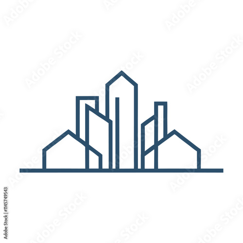 Canvas Print Minimalist Blue Line Cityscape Logo Design.