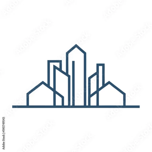 Obraz Minimalist Blue Line Cityscape Logo Design.